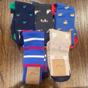 NWT Flawed - Lot of 5 - J.Crew Lightweight Socks Novelty Nautical Dogs Shamrocks
